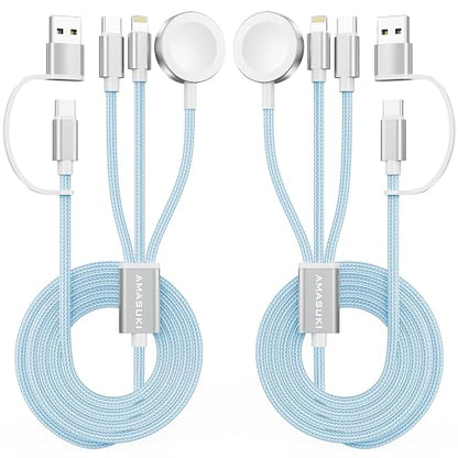 2Pack Travel Essentials,3 in 2 USB C Cable for Apple Watch Charger,iPhone Charger,Multi Charging Cable,Cruise Vacation Camping,Portable for iWatch Series 11-2/Ultra/SE & iPhone 17-12,Car,Blue
