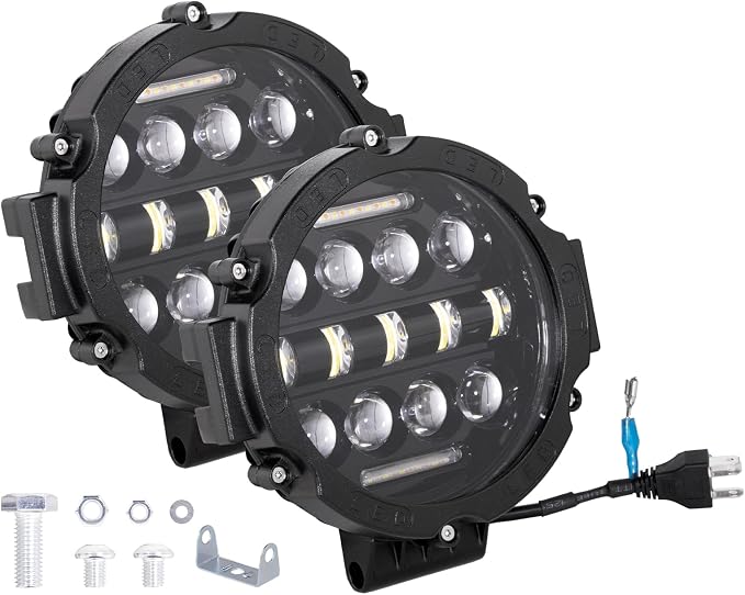 2PCS Round LED Work Light 7 Inch 75W, Spot Flood Spot Combo LED Light Bars Fit for Pickup Truck Jeep ATV UTV SUV