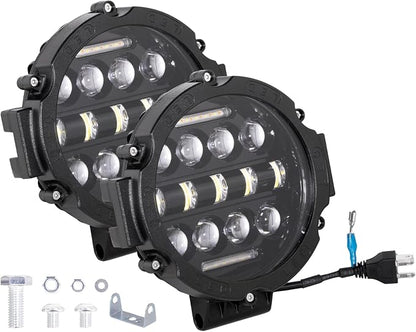 2PCS Round LED Work Light 7 Inch 75W, Spot Flood Spot Combo LED Light Bars Fit for Pickup Truck Jeep ATV UTV SUV