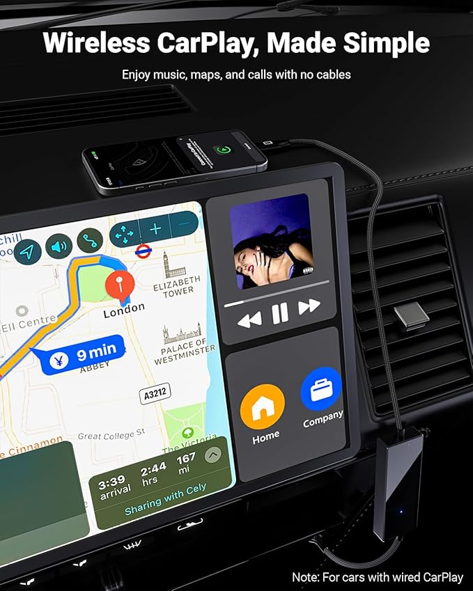 Wireless CarPlay Adapter with Video Control, Mirror & Swipe via Car Touchscreen, Bi-Directional Mirroring, Dual Modes, Plug & Play, No App Needed, Gray
