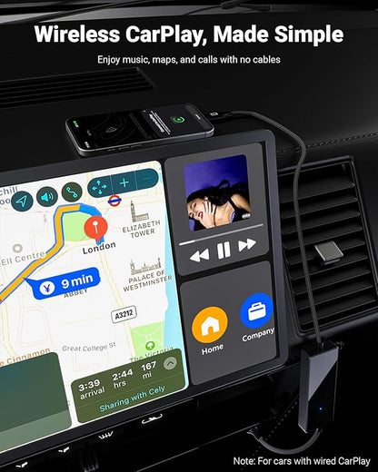 Wireless CarPlay Adapter with Video Control, Mirror & Swipe via Car Touchscreen, Bi-Directional Mirroring, Dual Modes, Plug & Play, No App Needed, Gray