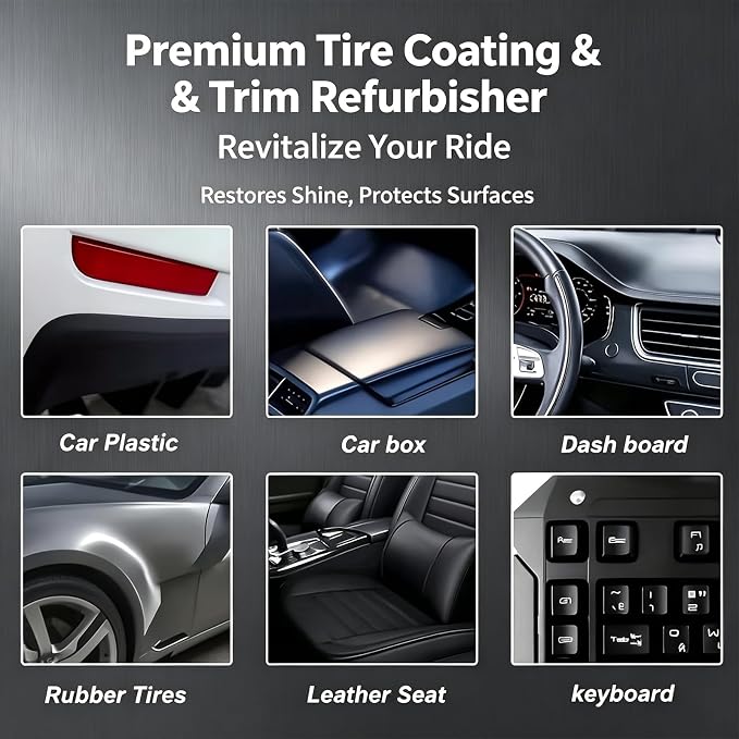 Premium Tire Coating & Trim Restorer, Restores Deep Black Shine with Ceramic Coating, UV Protection for Rubber Plastic Bumpers, Long-Lasting Car Detailing Kit (50ml 1PC)