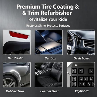 Premium Tire Coating & Trim Restorer, Restores Deep Black Shine with Ceramic Coating, UV Protection for Rubber Plastic Bumpers, Long-Lasting Car Detailing Kit (50ml 1PC)