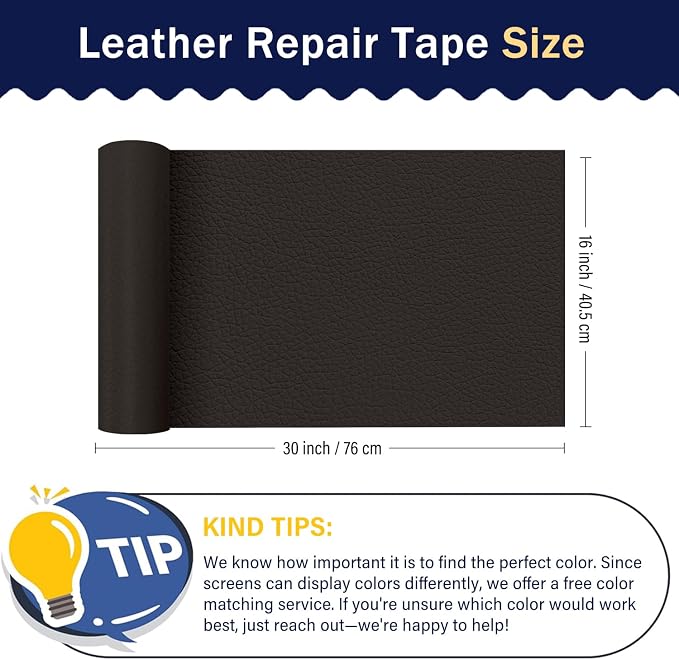 Zenyao Leather Repair Patch Tape - Self Adhesive Leather Repair Kit for Car Seat Furniture, Heavy Duty Vinyl Repair Patch for Couch Sofa, Waterproof Fix for Tears, 12x30 Inch Roll, Dark Brown
