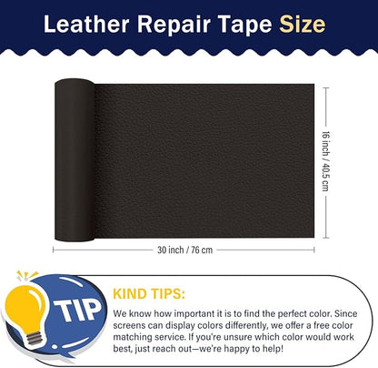 Zenyao Leather Repair Patch Tape - Self Adhesive Leather Repair Kit for Car Seat Furniture, Heavy Duty Vinyl Repair Patch for Couch Sofa, Waterproof Fix for Tears, 12x30 Inch Roll, Dark Brown