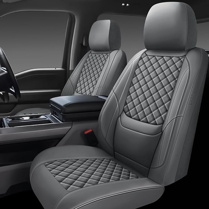 Full Coverage Leather Car Seat Covers Front Pair,Waterproof Seat Covers for Cars,SUVs Trucks, Car Seat Cushion,Car Seat Protector with 2 Seats (Grey, Front Pair(driver and passanger-2 seats))