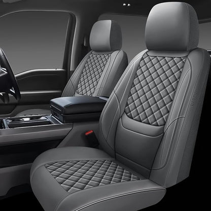 Full Coverage Leather Car Seat Covers Front Pair,Waterproof Seat Covers for Cars,SUVs Trucks, Car Seat Cushion,Car Seat Protector with 2 Seats (Grey, Front Pair(driver and passanger-2 seats))