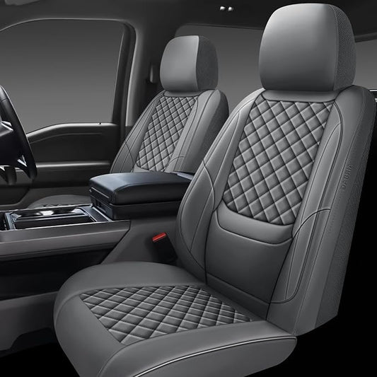 Full Coverage Leather Car Seat Covers Front Pair,Waterproof Seat Covers for Cars,SUVs Trucks, Car Seat Cushion,Car Seat Protector with 2 Seats (Grey, Front Pair(driver and passanger-2 seats))