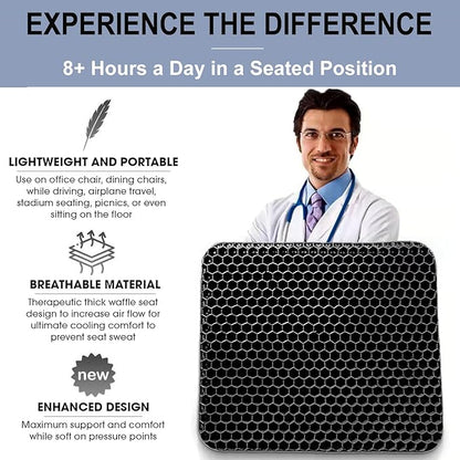 Gel Seat Cushion for Long Sitting Pressure Relief - Non-Slip Gel Chair Cushions for Back, Sciatica, Tailbone Pain Relief - Seat Cushion for Office Desk Chair, Car Seat – Wheelchair Cushions