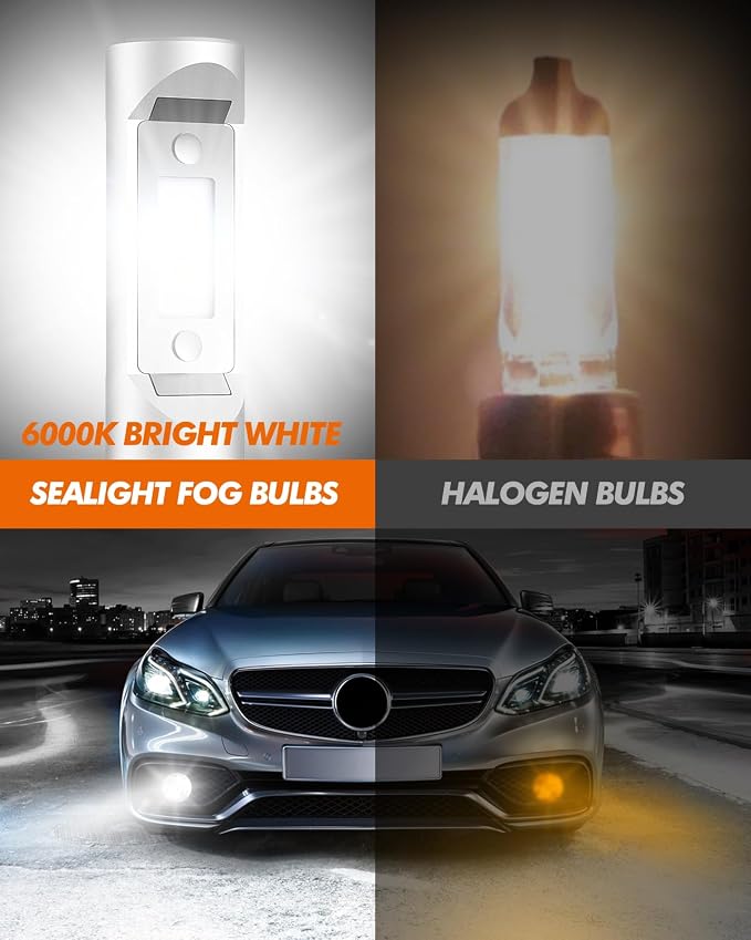 SEALIGHT H11 Bulbs, 4X Super Bright Powersport Bulbs 6000K White Plug and Play, Pack of 2