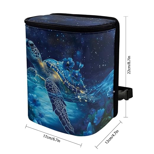 Talayituse Turtle Daisy Galaxy Print Car Trash Bin, Large Size Auto Trash Can Adjustable Portable Garbage Can with Lid, Vehicle Hanging Bag for Headrest Front Back Seat