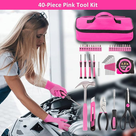 Car Roadside Emergency Kit - Pink Roadside Assistance Emergency Kit with Jumper Cables, Auto Tool Set, Deer Whistles, Winter Car Safety Roadside Assist Kit for Teen Girl and Ladies