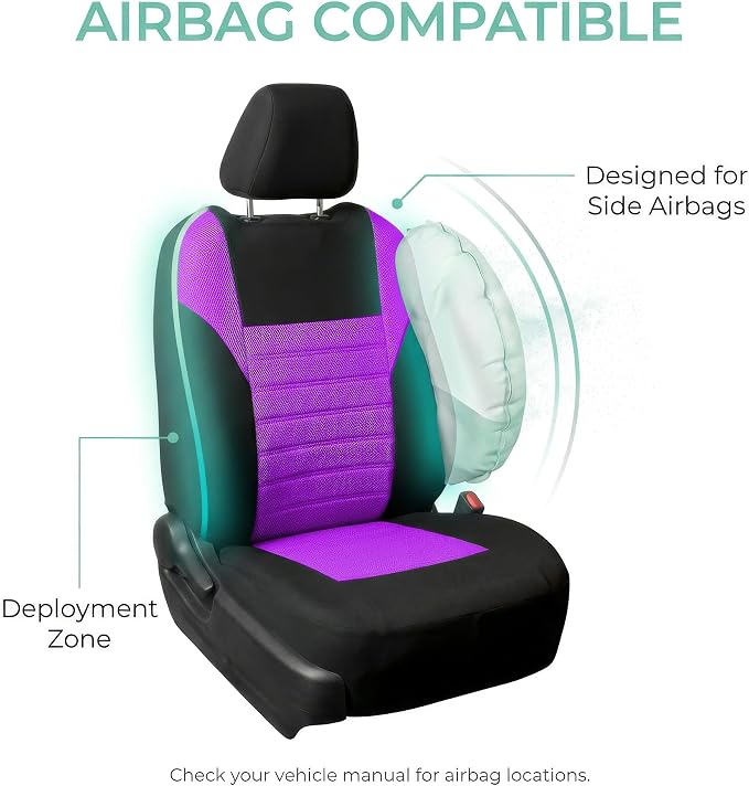 FH Group Automotive Car Seat Covers Front Set Premium 3D Air Mesh Front Seat Covers, Airbag Compatible Universal Fit Interior Accessories for Cars Trucks and SUVs - Purple