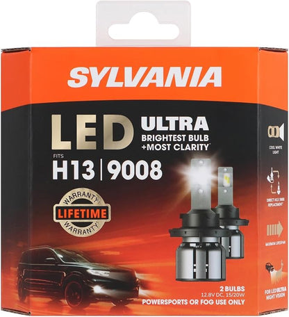 SYLVANIA - H13 LED Ultra - Fog Lights For Cars and Trucks - Headlight Bulbs for Off Road Powersports - 6000k Cool White LED Light - Maximum Lifespan - No Polarity - DIY Upgrade