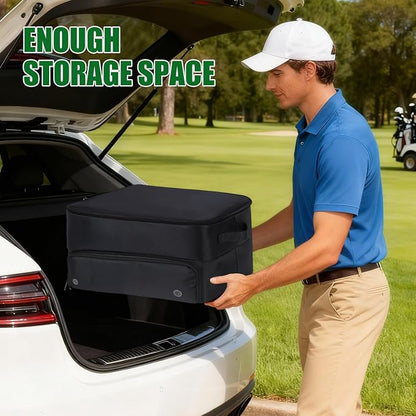 Golf Trunk Organizer 2 Layer with Separate Compartment for 2 Pair of Shoes, Golf Bag Storage for Car, Waterproof,Trunk Locker for Balls, Tees,Gloves
