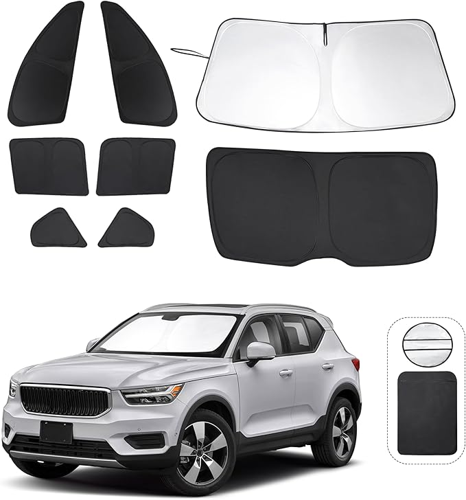 TINGLU Window Shades for Volvo XC40 2019-2025 2026 Accessories Car Side Full Windows Rear Triangular Windshield Sun Shade Sun UV Rays & Privacy Protection for Camping,Napping,and Relaxing 8PCS