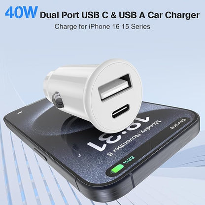 USB C Car Charger for iPhone 17 16 15 Pro Max, 40W Dual Port USB-C & USB-A Car Fast Charging Adapter, 2X6.6FT C to C Cable & A to C Carplay Cable for iPhone 17 16 15 Series/iPhone Air,iPad,Samsung-Red