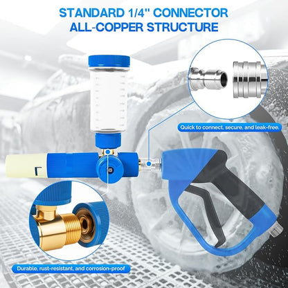 Mini Foam Cannon with 100ml Bottle, No Dilution Needed, Adjustable Foam Concentration, 360° Rotatable Spray Nozzle, Standard 1/4" Brass Connector (Pressure Washer Only)