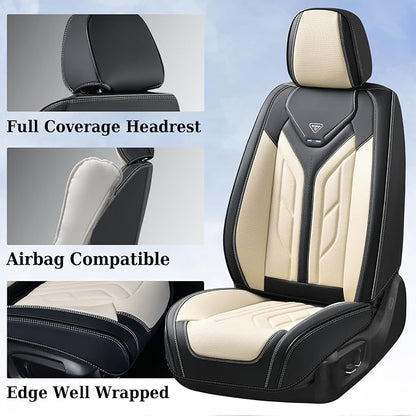 Coverado Front Seat Covers, Car Seat Covers Front Seats, Leather Seat Covers for Cars, Automotive Seat Covers Car Seat Protector Car Accessories Fit for Most Sedans SUV Pick-up Truck(Black&Beige)