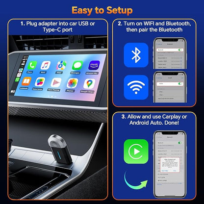 Master Cables 2 in 1 Wireless Carplay Adapter for Apple CarPlay & Android Auto, USB A & USB C Dongle Converts Wired to Wireless, Compatible with Cars from 2016, Plug & Play