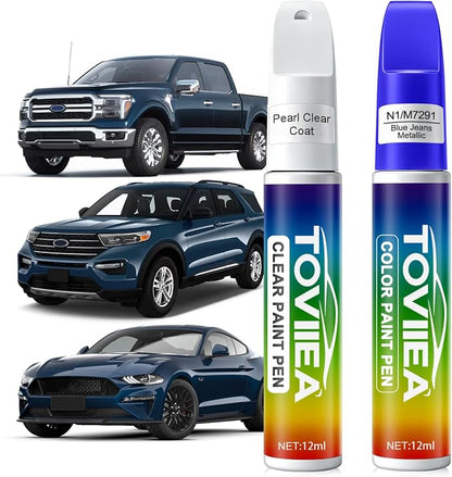 Blue Jeans Metallic(N1/M7291) Touch Up Paint Compatible with Ford,2-In-1 Car Scratch Remover Pen,Car Paint Scratch Repair Kit for Scratches,Chips & Nicks,2-PCS SET