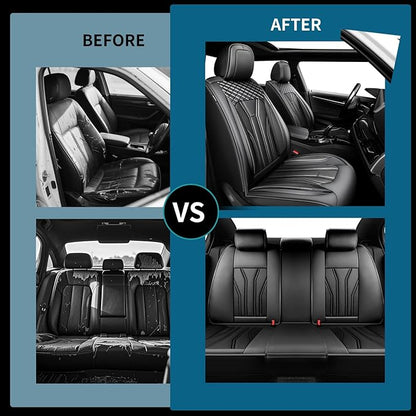 Fit Patriot Car Seat Covers for Jeep Patriot 5 Seats 2007-2016 2017 -Premium Leather, Waterproof & Breathable，All-Weather Seat Cushion Protecto & Airbag Compatible, Full Set All Black