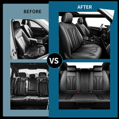 Fit Liberty Car Seat Covers for Jeep Liberty 2002-2011 2012 -Full Set Premium Leather, Waterproof & Breathable，All-Weather Seat Cushion Protecto & Airbag Compatible, 5 Seats All Black