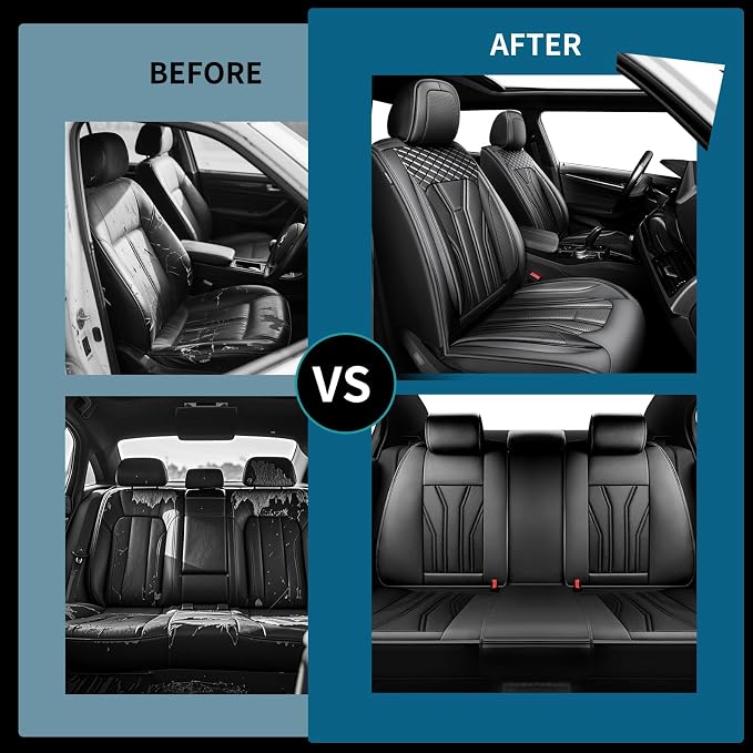 Fit Wagoneer Car Seat Covers for Jeep Wagoneer 2022-2025 2026 -Full Set Premium Leather, Waterproof & Breathable，All-Weather Seat Cushion Protecto & Airbag Compatible, 2 Front Seat All Black