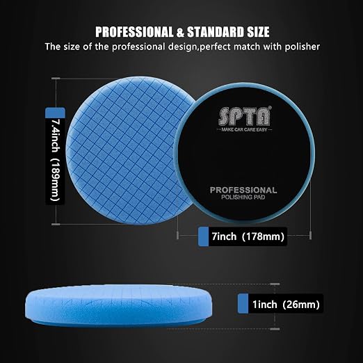 Blue T60 Moderate-Cut Foam Pad, SPTA 1Pcs 7.5 Inch Face for 7 Inch 180mm Backing Plate Compound Buffing Sponge Pads for Car Buffer Polisher Compounding, Polishing and Waxing -FPTSS6B