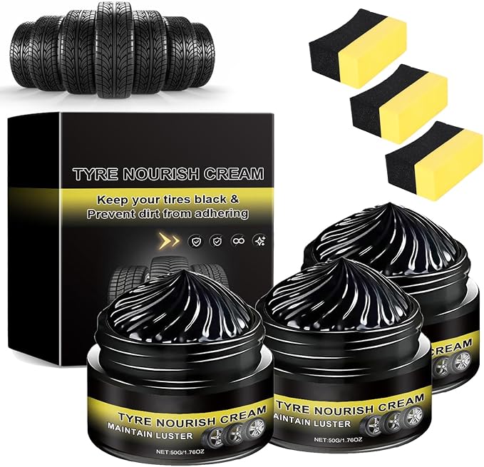 Tyre Nourish Cream - Powerful Wheel Cleaning Refurbish Wax, Tyre Nourish Cream Maintain Luster, Tire Nourish Wax Cream, Tire Shine – Restores Black Gloss, Blocks UV (3Sets)