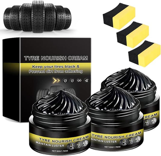 Tyre Nourish Cream - Powerful Wheel Cleaning Refurbish Wax, Tyre Nourish Cream Maintain Luster, Tire Nourish Wax Cream, Tire Shine – Restores Black Gloss, Blocks UV (3Sets)