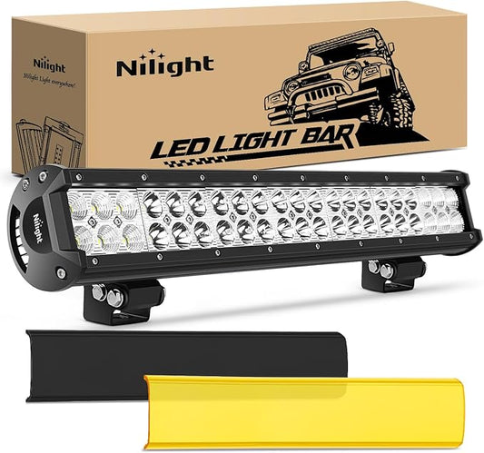 Nilight LED Light Bar with Yellow Black Covers 20Inch 126W Spot Flood Combo Off Road Light Super Bright Driving Fog Boat Lighting for Trucks Pickup Golf Cart SUV ATV UTV 4x4 Van Camper