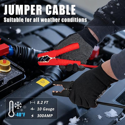 Roadside Emergency Car Kit Winter Road Trip Assistance Vehicle Safety Kit with Air Comperss, Detachable Snow Shovel, Jumper Cables, Tow Strap