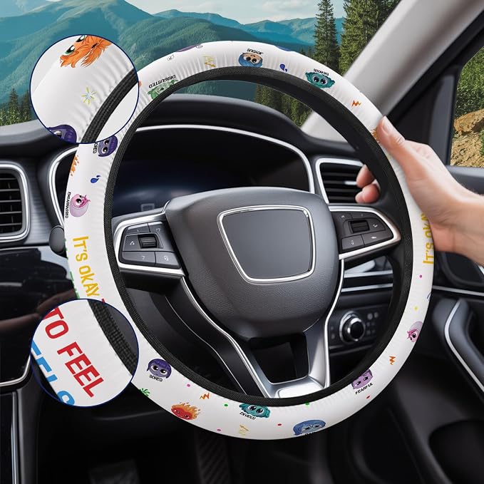 GENANY Mental Mood Steering Wheel Cover, Non Slip Polyester Car Wheel Protector for Car SUV Truck, Universal 15 Inch