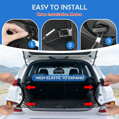 Envelope Style Cargo Net for Hyundai Kona 2024 2025 2026 Accessories, Rear Trunk SUV Mesh Cargo Net, Upgraded 5mm Bungee & Double-Layer Nylon Storage Tailgate Netting Grocery&Tools Holder Organizer