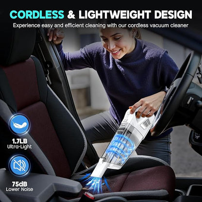 CKIKH Handheld Vacuum Cordless, 15000PA Strong Suction Hand Held Car Vacuum Cleaner Portable with Multi-Nozzles & Washable Filter, Lightweight Rechargeable Vacuum Cleaner for Home, Car, Office, Pets