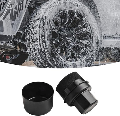 Wheel Tire Sponge Brush for Car Polishing and Waxing with Protective Lid, Featuring Curved and Flat Shape Applicators (Black trim)