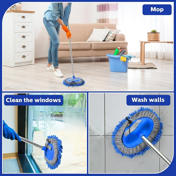 Layhit 10 Pcs Car Wash Mitt Set, Brush Not Included, Microfiber Mitt Cleaning Car Truck Washing Tools Kit RV Pickup Chenille Scratch Replacement (Royal Blue)