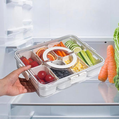 WACOI Divided Snack Serving Tray with Lid and Handle travel Snackle Box Charcuterie Container Portable Storage Organizer for Candy, Fruits, Nuts, Snacks 1Pack White