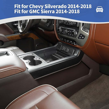 RT-TCZ for Silverado Carbon Fiber Center Console Shifter Side Panel Trim Cover for Chevy Silverado GMC Sierra 2014-2018 Black Carbon Fiber Grain Interior Accessories 2pcs