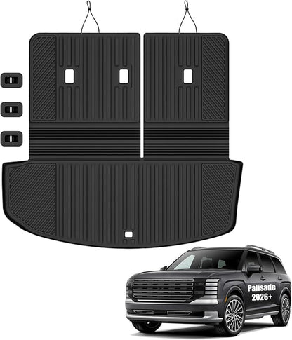 Auxko All Weather Cargo Mat & Back Seat Protector Fit for Hyundai Palisade 2026 7&8 Seaters TPE Rubber Trunk Liner Accessories Odorless Anti-Slip Cargo Tray