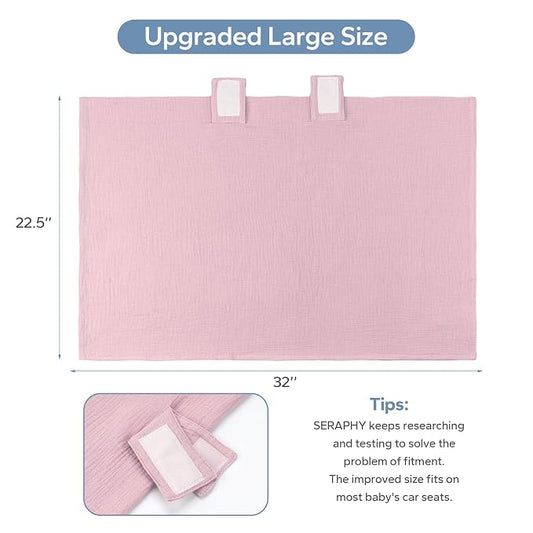 SERAPHY 100% Muslin Cotton Car Seat Cover Baby, 2 Pack Universal Carseat Covers Baby Boy Girl, Breathable Car Seat Canopy, Soft Infant Car Seat Cover for Summer and Winter—2 Pcs Pink&Flowers
