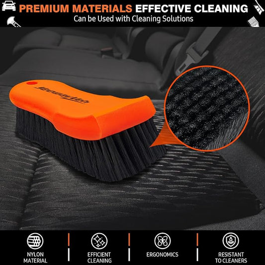 YeewayVeh 7PCS Car Interior Detailing Kit, Horse Hair Leather Brush for Car Seat, Carpet Brush, Soft Car Detailing Brush, Microfiber Towels & 2 Wax Applicator Pads, Car Interior Care Kit, Orange