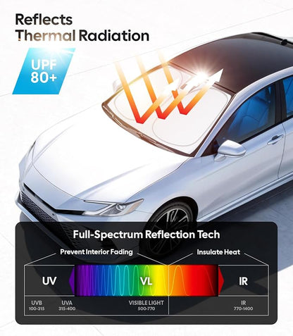 Wigoo for Toyota Camry Windshield Sunshade [OEM Design, 100% Sun Blockage] Foldable Heat Insulation Sun Shade with Storage Bag, for Toyota Camry 2018-2026, Silver Coating
