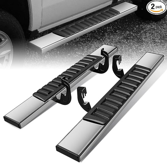 6.75 inch Side Step Bar Running Boards Compatible with 2007-2019 Chevy Silverado 1500 2500 3500 HD Compatible with GMC Sierra 07-19 2 Door Standard Cab Stainless Steel Chrome