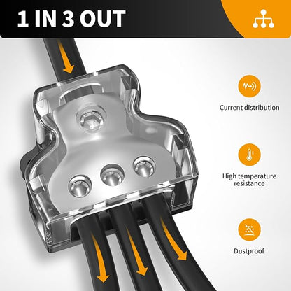 RVBOATPAT 3 Way Power Distribution Block Car Audio Splitter 1 x 0 Gauge in / 3 x 4 Gauge Out Ground Distribution Block Amp for Automotive Car Boat 2 Pack