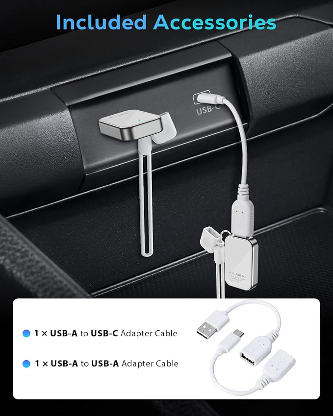 Wireless CarPlay Adapter for Apple iPhone - 2025 Wired Car Play to Wireless Dongle, USB-A/C Plug&Play, Stable Bluetooth CarPlay Adapter Only for iPhone iOS 10+ & Cars with Factory Wired Car Play,White