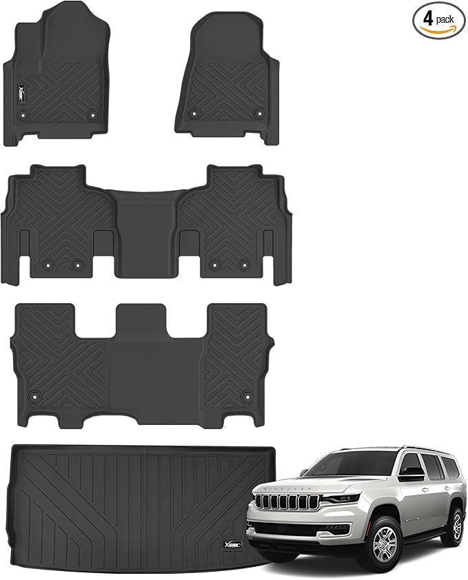 Floor Mats for 2022-2025 Jeep Wagoneer 8 Seats (Not for L) All Weather TPE with Trunk Mat All Weather TPE Protection 3 Rows Floor Liners Full Set with Cargo Liners for 2025 Jeep Wagoneer Accessories