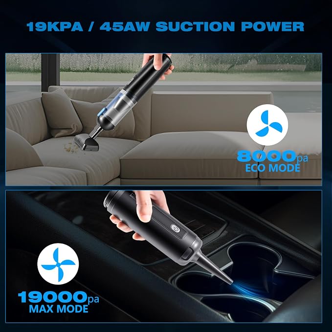 HAUSMEISTER Airflex Go Cordless Car Vacuum 16000Pa, 4-in-1 Handheld Vacuum with Air Duster & Inflator, Portable Mini Vac for Car Detailing, Pet Hair, Keyboard Cleaning (Black)