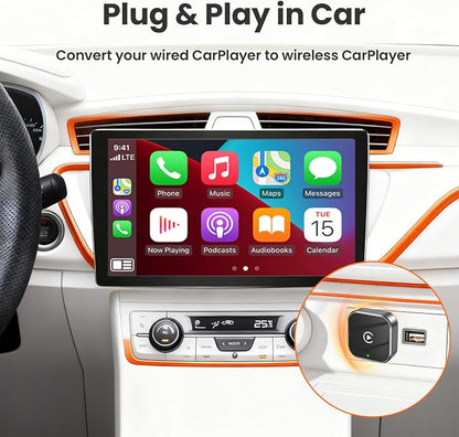 Wireless CarPlay Adapter for iPhone - Plug and Play, Converts Wired to Wireless, Stable Connection Without Delay, Compatible with iOS 10+ & 800+ Car Models, Not for Android 2025（V9-Hui）